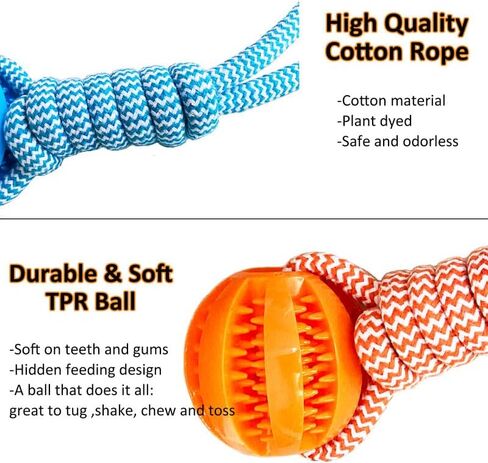 العاب مضغ للكلاب من نيشنج، 3 قطع من العاب كرات الحبل للجلب والشد للسلالات الكبيرة/المتوسطة، لعبة تسنين تفاعلية لتوزيع المكافآت، لعبة مضغ للجراء غير سامة in Kuwait