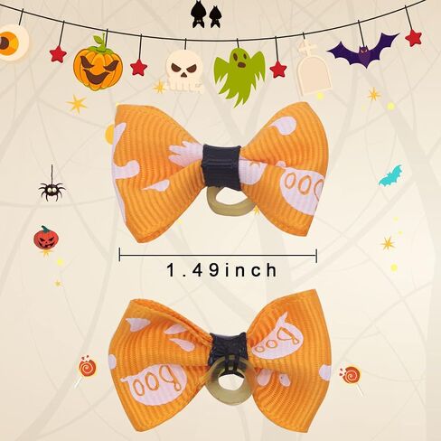 Petunny Halloween Dog Hair Bows - 50Pcs Yorkie Dog Bows Bowknot Fall Autumn Pet Hair Bows with Rubber Bands Handmade Pet Hair Accessories(Random Color) in Saudi Arabia