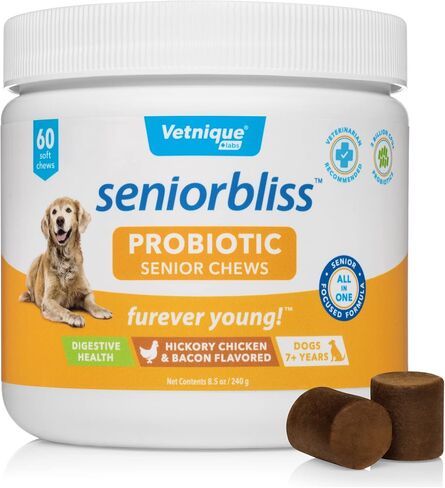 Vetnique Seniorbliss Senior Dog Multivitamin with Glucosamine, Omega 3 Fish Oil, and Probiotics - for Dog Joints, Digestive and Immune Support for Optimal Health (All-in-One Daily Vitamin, 30ct) in Saudi Arabia