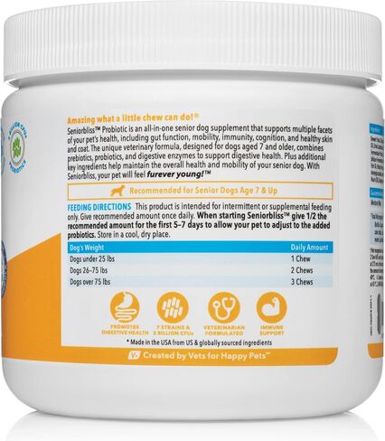 Vetnique Seniorbliss Senior Dog Multivitamin with Glucosamine, Omega 3 Fish Oil, and Probiotics - for Dog Joints, Digestive and Immune Support for Optimal Health (All-in-One Daily Vitamin, 30ct) in Saudi Arabia