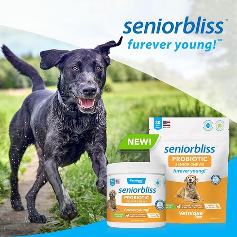 Vetnique Seniorbliss Senior Dog Multivitamin with Glucosamine, Omega 3 Fish Oil, and Probiotics - for Dog Joints, Digestive and Immune Support for Optimal Health (All-in-One Daily Vitamin, 30ct) in Saudi Arabia