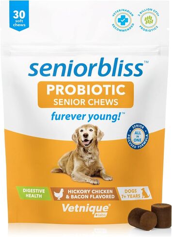 Vetnique Seniorbliss Senior Dog Multivitamin with Glucosamine, Omega 3 Fish Oil, and Probiotics - for Dog Joints, Digestive and Immune Support for Optimal Health (All-in-One Daily Vitamin, 30ct) in Saudi Arabia