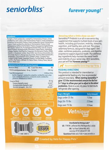 Vetnique Seniorbliss Senior Dog Multivitamin with Glucosamine, Omega 3 Fish Oil, and Probiotics - for Dog Joints, Digestive and Immune Support for Optimal Health (All-in-One Daily Vitamin, 30ct) in Saudi Arabia