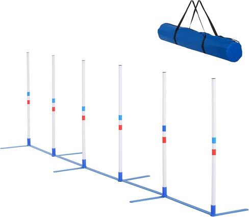PawHut Agility Weaves Poles, Adjustable Dog Agility Kit Training Course Equipment for Puppy with Storage Bag in Saudi Arabia