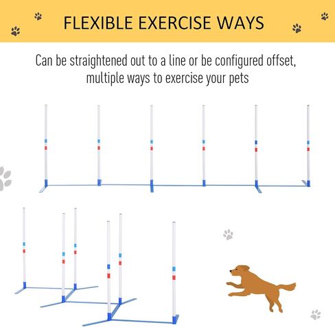 PawHut Agility Weaves Poles, Adjustable Dog Agility Kit Training Course Equipment for Puppy with Storage Bag in Saudi Arabia