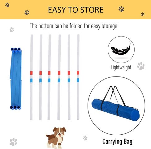 PawHut Agility Weaves Poles, Adjustable Dog Agility Kit Training Course Equipment for Puppy with Storage Bag in Saudi Arabia