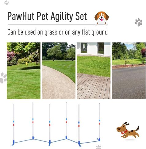PawHut Agility Weaves Poles, Adjustable Dog Agility Kit Training Course Equipment for Puppy with Storage Bag in Saudi Arabia