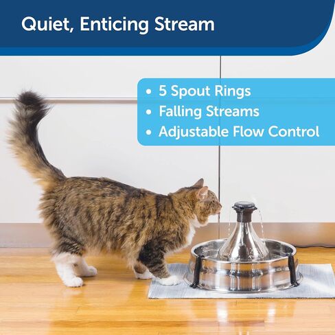 PetSafe Stainless 360 Pet Fountain - 1 Gallon (128 oz) Dog and Cat Water Fountain - Water Filters Remove Hair - Water Dispenser Entices Pets to Drink - Customizable Cat and Dog Water Bowl Dispenser in Saudi Arabia