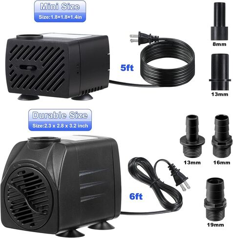 4 عبوات من مضخة مياه غاطسة صغيرة من Dreyoo، قطعتان من المضخات الصغيرة بقدرة 95 جيجا في الساعة 5 وات مع قطعتين من أنابيب بطول 3.3 قدم، وقطعتين من مضخة مياه نافورة بقدرة 400 جيجا في الساعة 25 وات مع 6 فوهات لحوض السمك وخزان الأسماك والبركة والزراعة المائية  in Kuwait