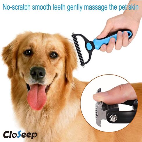 Closeep Pet Dematting Tool, 2 Sided Cat Dog Undercoat Rake Deshedding Brush for Removes Loose Knots, Mats and Tangled Hair in Kuwait