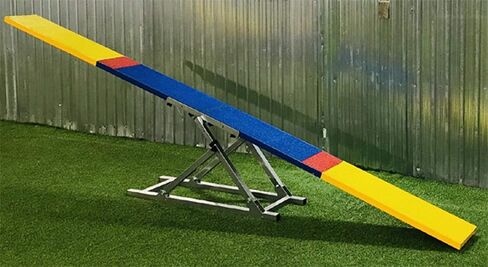 Cool Runners 12' Aluminum and Steel Dog Agility Teeter with Rubber Skin, Blue, Yellow, and Red 2-Part in Kuwait