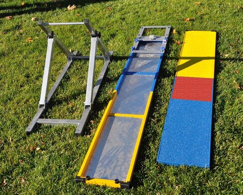Cool Runners 12' Aluminum and Steel Dog Agility Teeter with Rubber Skin, Blue, Yellow, and Red 2-Part in Kuwait