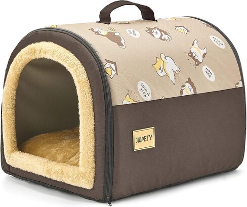 Jiupety Cozy Small Pet Dog House, 2 in 1 Puppy House, S Size for ​Cat and Puppy, Warm Cave Sleeping Nest for Cats and Dogs, Brown in Saudi Arabia