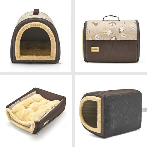 Jiupety Cozy Small Pet Dog House, 2 in 1 Puppy House, S Size for ​Cat and Puppy, Warm Cave Sleeping Nest for Cats and Dogs, Brown in Saudi Arabia