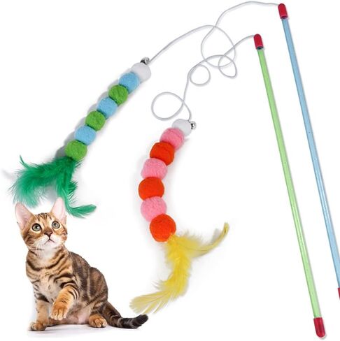 11 قطعة من لعبة عصا القطط القابلة للسحب ورأس بديل، معلقة ألعاب القطط التفاعلية للأماكن المغلقة والقطط الصغيرة تلعب المطاردة والتمرين البدني، ألعاب الألغاز الهريرة المرحة للعقلية in Kuwait