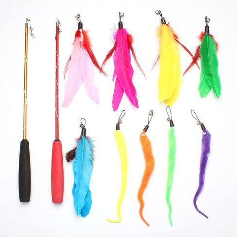 Jegtew Cat Worm Toy Refills, 11 Pcs Cat Toys Wand Replacement Accessories, Cat Wand with Bell, Interactive Cat Toy Wand Worm Refills for Cats in Kuwait