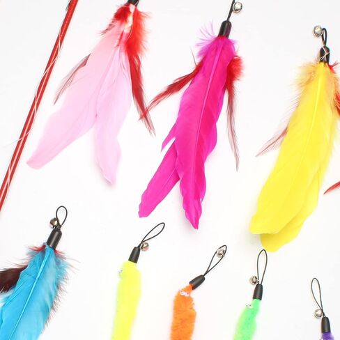 Jegtew Cat Worm Toy Refills, 11 Pcs Cat Toys Wand Replacement Accessories, Cat Wand with Bell, Interactive Cat Toy Wand Worm Refills for Cats in Kuwait