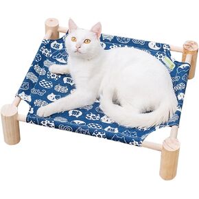 بيبيز سرير ارجوحة للقطط والكلاب، ارجوحة خشبية للقطط، سرير تبريد مرتفع، سرير محمول قابل للفصل للاماكن الداخلية والخارجية، مناسب للقطط والكلاب الصغيرة (قطة زرقاء) in Kuwait