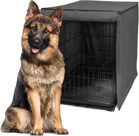 Friends Forever Metal Dog Crate Cover 30 inch, Wire Dog Kennel Cover w/Light Blocking Protective Curtain, Dog Cage Cover w/Roller Shades, Machine Washable, Trucker Black in Kuwait