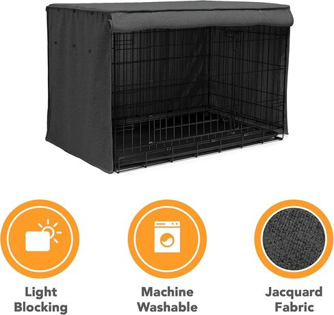 Friends Forever Metal Dog Crate Cover 30 inch, Wire Dog Kennel Cover w/Light Blocking Protective Curtain, Dog Cage Cover w/Roller Shades, Machine Washable, Trucker Black in Kuwait