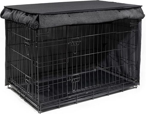 Friends Forever Metal Dog Crate Cover 30 inch, Wire Dog Kennel Cover w/Light Blocking Protective Curtain, Dog Cage Cover w/Roller Shades, Machine Washable, Trucker Black in Kuwait