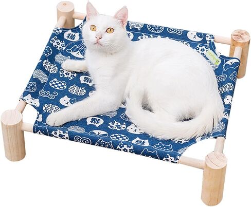 بيبيز سرير ارجوحة للقطط والكلاب، ارجوحة خشبية للقطط، سرير تبريد مرتفع، سرير محمول قابل للفصل للاماكن الداخلية والخارجية، مناسب للقطط والكلاب الصغيرة (قطة زرقاء) in Kuwait
