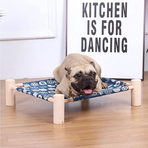 بيبيز سرير ارجوحة للقطط والكلاب، ارجوحة خشبية للقطط، سرير تبريد مرتفع، سرير محمول قابل للفصل للاماكن الداخلية والخارجية، مناسب للقطط والكلاب الصغيرة (قطة زرقاء) in Kuwait