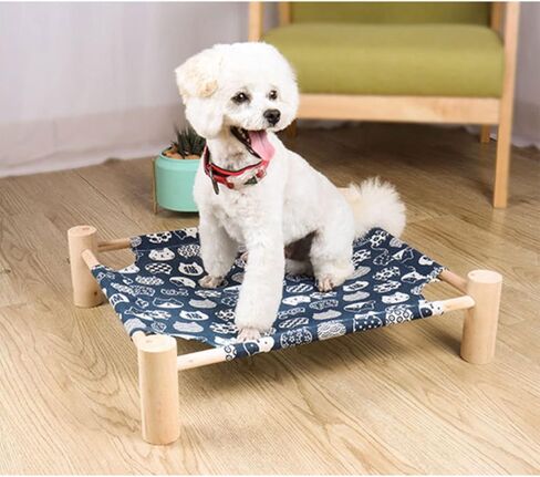 بيبيز سرير ارجوحة للقطط والكلاب، ارجوحة خشبية للقطط، سرير تبريد مرتفع، سرير محمول قابل للفصل للاماكن الداخلية والخارجية، مناسب للقطط والكلاب الصغيرة (قطة زرقاء) in Kuwait