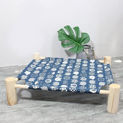 بيبيز سرير ارجوحة للقطط والكلاب، ارجوحة خشبية للقطط، سرير تبريد مرتفع، سرير محمول قابل للفصل للاماكن الداخلية والخارجية، مناسب للقطط والكلاب الصغيرة (قطة زرقاء) in Kuwait