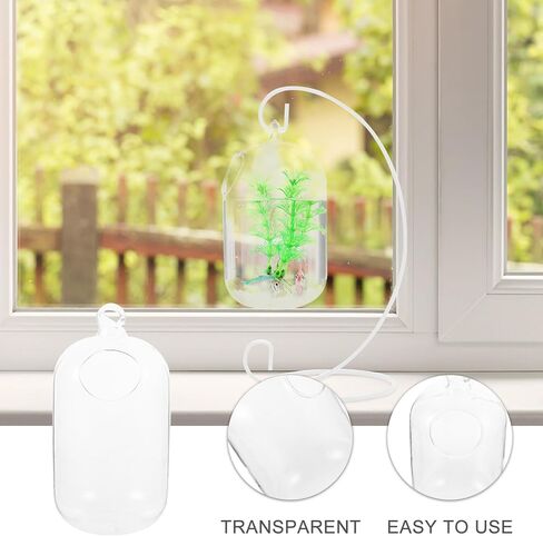 ARTIBETTER 15cm Suspended Transparent Hanging Glass Fish Tank, Infusion Bottle Aquarium Flower Plant Vase Flower Vase for Home Decoration 1pc (Transparent, Including The Glass Bowl) in Saudi Arabia