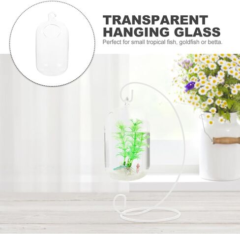 ARTIBETTER 15cm Suspended Transparent Hanging Glass Fish Tank, Infusion Bottle Aquarium Flower Plant Vase Flower Vase for Home Decoration 1pc (Transparent, Including The Glass Bowl) in Saudi Arabia