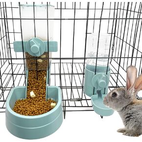 kathson Rabbit Food Water Dispenser Pet Cage Automatic Feeder 2L Food Dispenser 17oz Waterer Small Animal Hanging Bottle Bowl Set for Rabbit Cat Small Dog Ferret Puppy