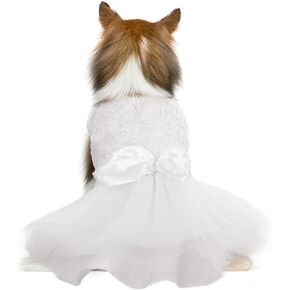 QBLEEV Dog Dress, Dog Wedding Dress for Small Dogs, Bowknot Dog Wedding Attire Pet Dog Bride Costume Sweet Dog Formal Dress Lace Tutu Skirt Christmas Dog Princess Dress Puppy Dog Flower Girl Dress XXS