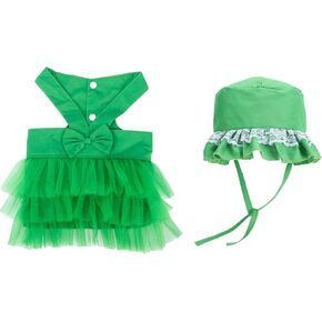 Blue Tutu Dog Dress with Hat Pet Tulle Costume Vest Skirt Lace Trim Puppy Clothes Outfit Apparel for Small Cats Doggies Girl, S