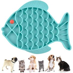 وعاء تغذية بطيء للقطط على شكل سمكة من السيليكون، وعاء تغذية تفاعلي ممتع يمنع إطعام الحيوانات الاليفة مضاد للبلع والاكل الصحي (ازرق، سمكة) in Kuwait
