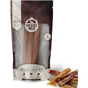 Beef Bully Sticks Dog Treats, 3 6" Sticks - Single Ingredient, All Natural, Long Lasting Dog Chews for Large and Small Dogs - 100% Digestible in Kuwait