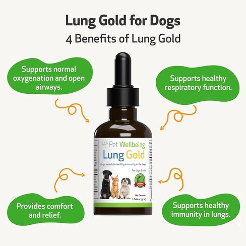 Pet Wellbeing Lung Gold للكلاب - تركيبة بيطرية - دعم مناعة الرئة والجهاز التنفسي، خطوط جوية مفتوحة، سهولة التنفس - مكمل عشبي طبيعي 2 أونصة (59 مل) in Kuwait