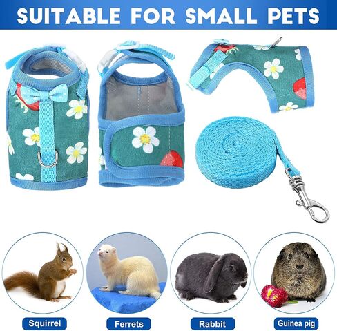 3 Pieces Guinea Pig Harness with Leash Small Pet Harness Fruit Plaid Pattern Adjustable Padded Walking Vest for Pet Hamster Ferret and Squirrel Small Animals (Pineapple, Blue, Green Plaid, Small) in Kuwait