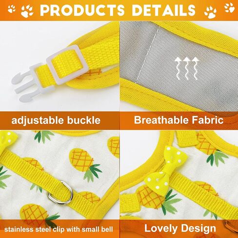 3 Pieces Guinea Pig Harness with Leash Small Pet Harness Fruit Plaid Pattern Adjustable Padded Walking Vest for Pet Hamster Ferret and Squirrel Small Animals (Pineapple, Blue, Green Plaid, Small) in Kuwait