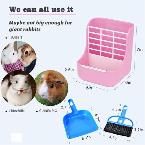 HERCOCCI Rabbit Hay Food Bin Feeder and Bunny Water Bottle Set, Hay Food Feeder Bowls Manger Rack with 500ml Hanging Water Dispenser Prevent Knock Over for Rabbit Guinea Pig Chinchilla (Large, Pink) in Kuwait