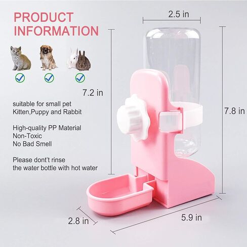 HERCOCCI Rabbit Hay Food Bin Feeder and Bunny Water Bottle Set, Hay Food Feeder Bowls Manger Rack with 500ml Hanging Water Dispenser Prevent Knock Over for Rabbit Guinea Pig Chinchilla (Large, Pink) in Kuwait
