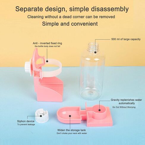 HERCOCCI Rabbit Hay Food Bin Feeder and Bunny Water Bottle Set, Hay Food Feeder Bowls Manger Rack with 500ml Hanging Water Dispenser Prevent Knock Over for Rabbit Guinea Pig Chinchilla (Large, Pink) in Kuwait