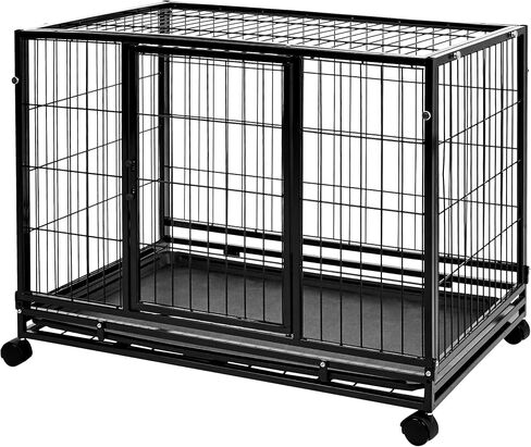 Amazon Basics - Portable Heavy Duty Stackable Dog & Pet Kennel with Tray, Black, 24.0"L x 28.0"W x 37.0"H in Kuwait