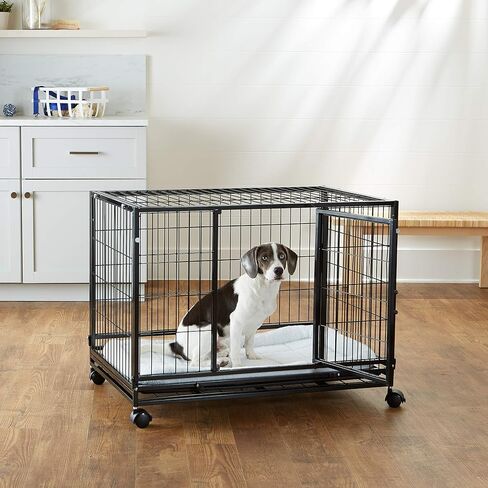 Amazon Basics - Portable Heavy Duty Stackable Dog & Pet Kennel with Tray, Black, 24.0"L x 28.0"W x 37.0"H in Kuwait