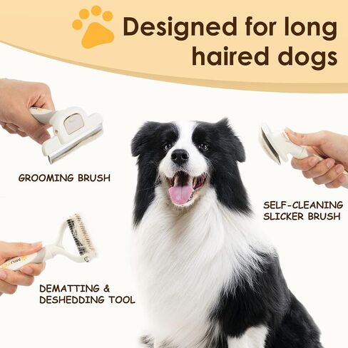 Professional Deshedding Dog Brush Grooming Kits, for Long-Haired Dogs and Cats - Dog Deshedding Brush and Slicker Brush Set 3 in 1 Gift Box for Long Hair Pets like Golden Retriever in Kuwait