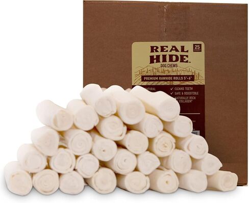 Realhide Real Hide جميع مكافآت مضغ الكلاب الطبيعية - لفائف الجلود الخام الممتازة، 9-10 بوصة - غطاء لحوم البقر طويل الأمد الذي يتغذى على العشب - كلاب متوسطة/كبيرة - 20 قطعة in Kuwait