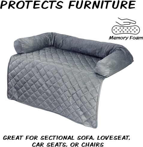 Couch Cover for Dogs – 30x30.5 Pet Furniture Protector with Memory Foam Bolster, Quilted Fabric, Non-Slip Water-Resistant Base by PETMAKER (Beige) in Saudi Arabia