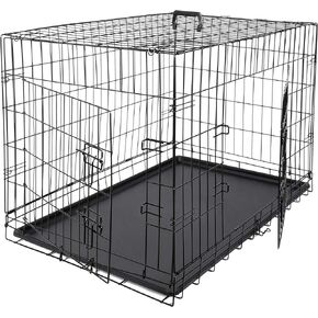 30/36/42 Inches Double Door Dog Crates Folding Metal Pet Kennel Wire Cage with Tray for Small Medium Large Sized Dogs, Indoor Outdoor Travel Use