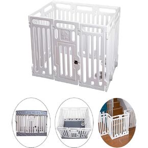VATO White Transformable Playpen Panels, Three Functions, Pet Fence, Cage, Gate. Waterproof Cover and Mat, Build-in Basins, Waterproof, Dirt-Resistant, 9 Pieces Panels and one Door with Lock,VF-001. in Kuwait
