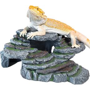 Cliff & Cave Hideout Rainforest Series - Reptile Ledge Hide, Basking Rock, Terrarium & Aquarium Decor, Decorative Resin for Lizards, Fish, Snakes, Amphibians, Small Animals